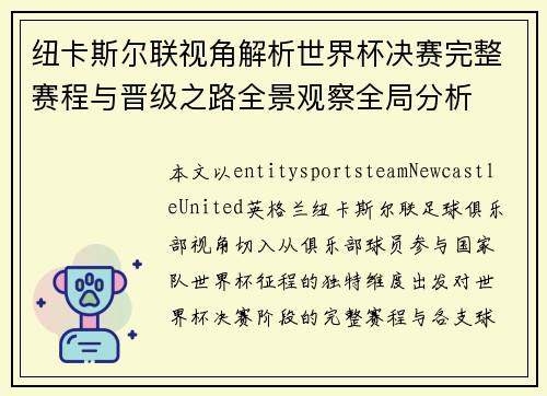 纽卡斯尔联视角解析世界杯决赛完整赛程与晋级之路全景观察全局分析